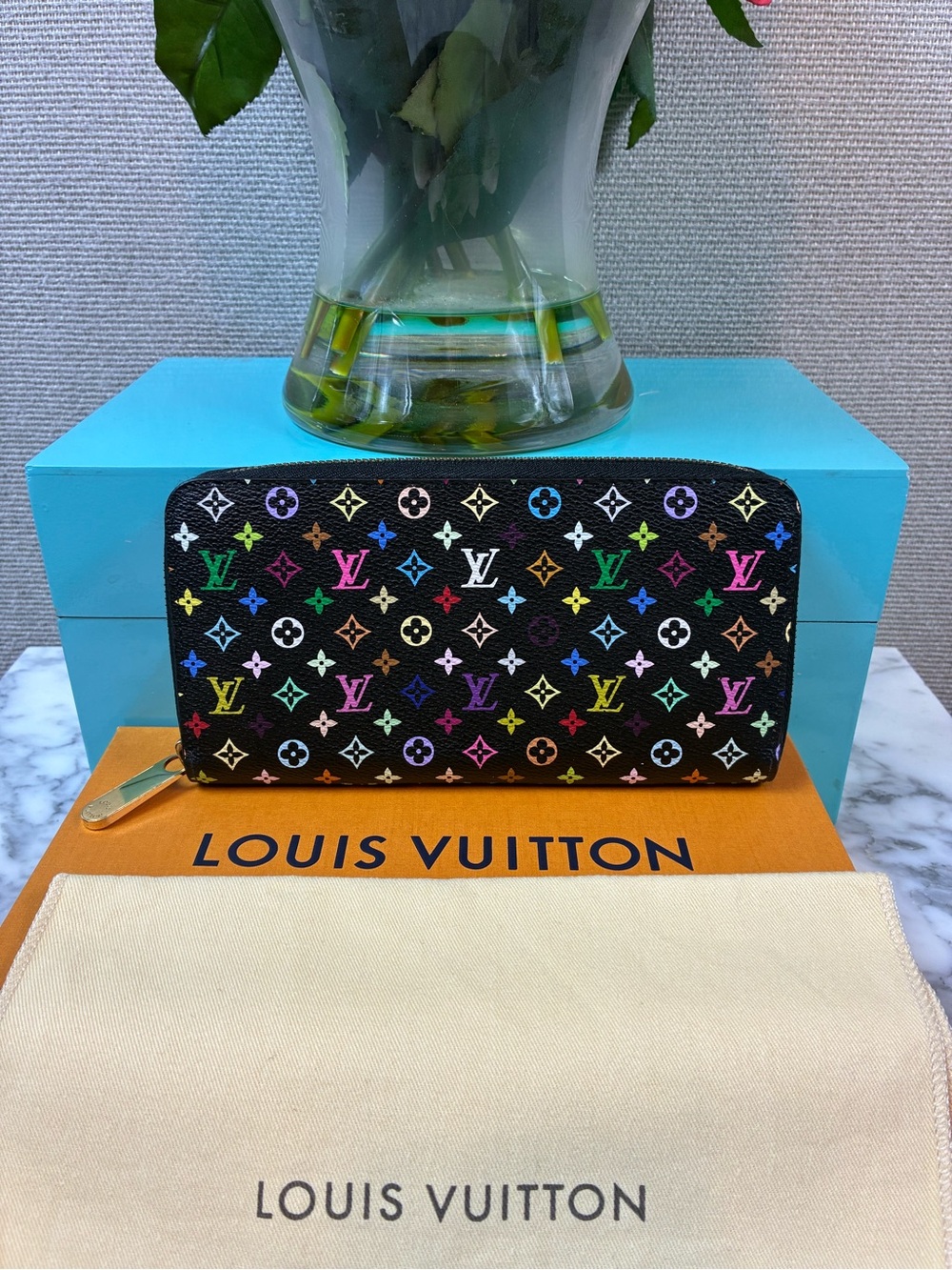 Louis Vuitton Black Multicolor Murakami Zip Around Wallet - Pristine Pre Loved